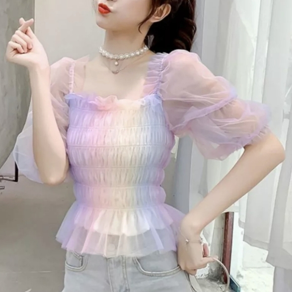 NWT Summer Rainbow Sheer Mesh Crop Top S: Small-Medium - Picture 8 of 9